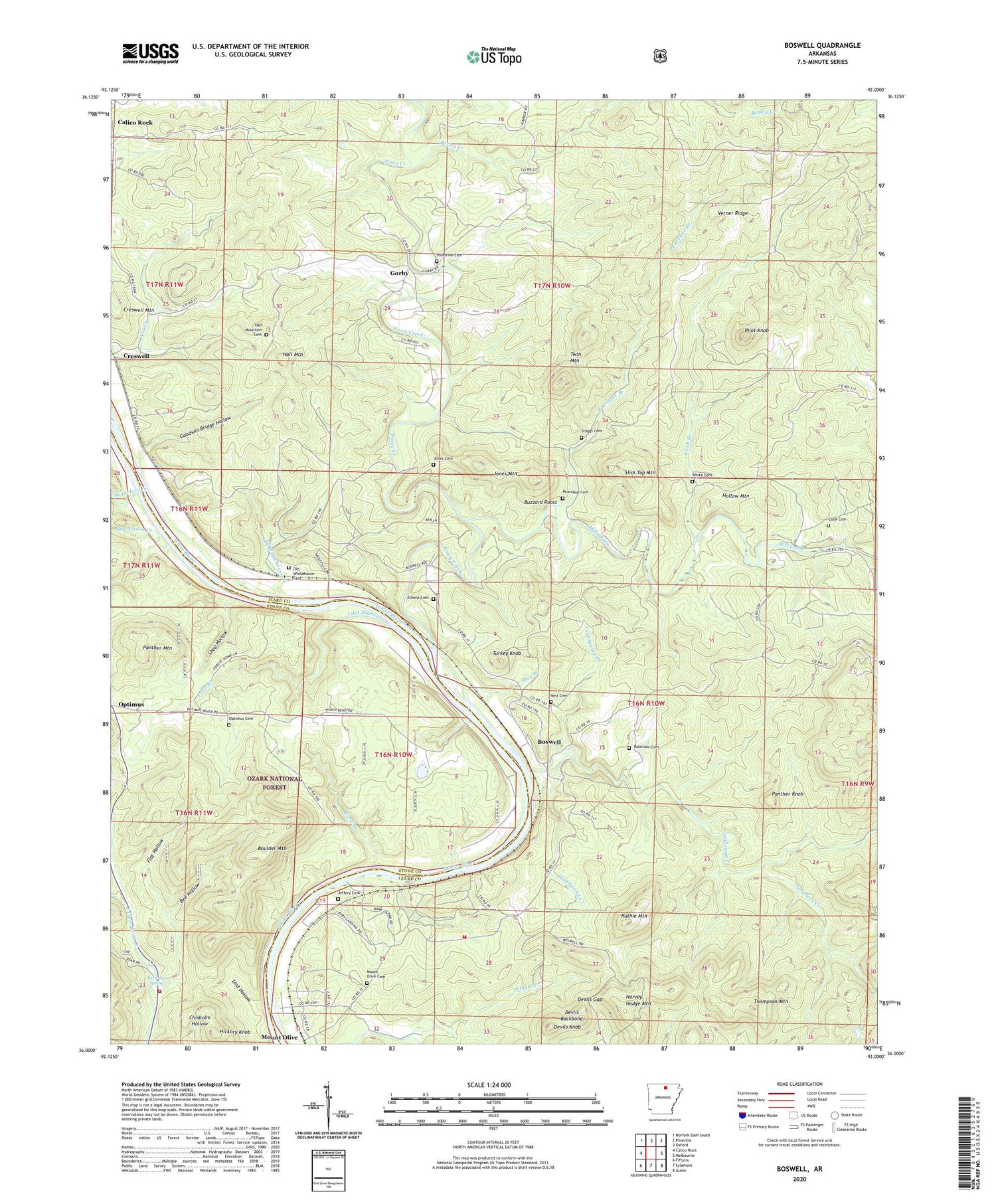 Boswell Arkansas US Topo Map Image