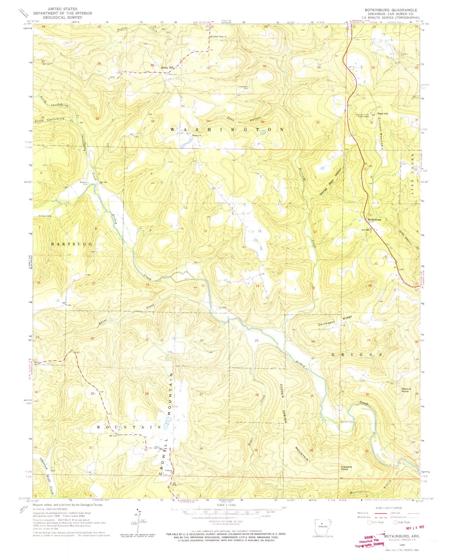 Classic USGS Botkinburg Arkansas 7.5'x7.5' Topo Map Image