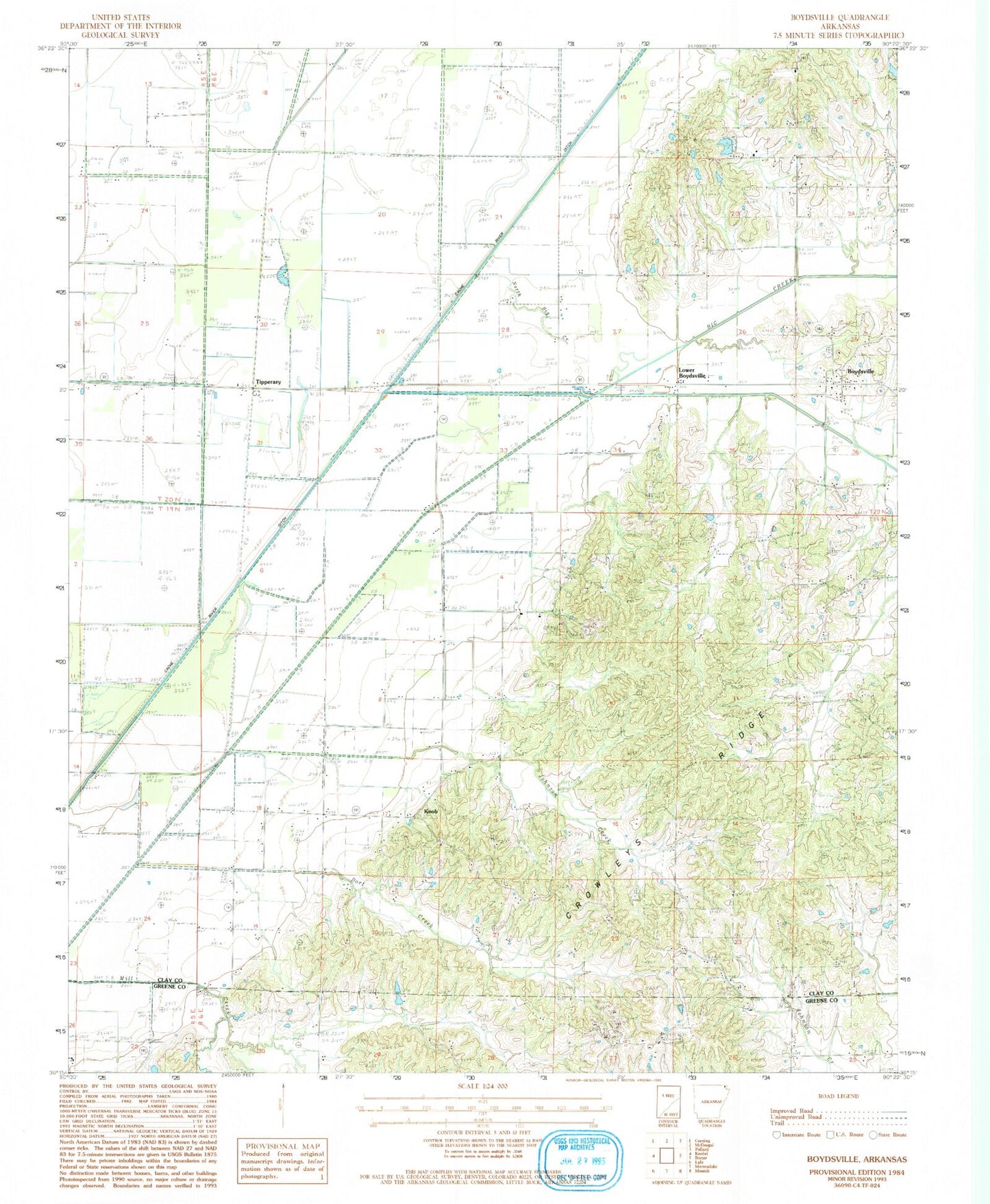 Classic USGS Boydsville Arkansas 7.5'x7.5' Topo Map Image