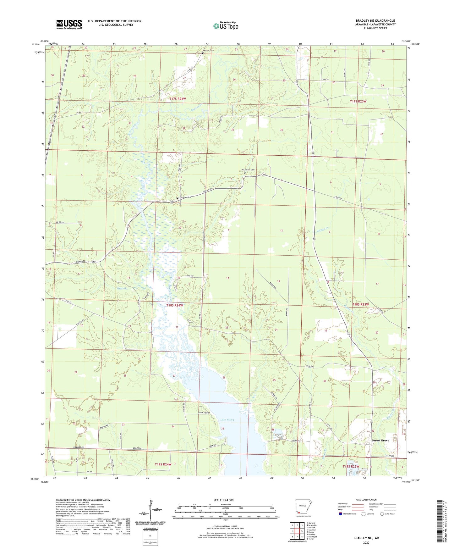Bradley NE Arkansas US Topo Map Image