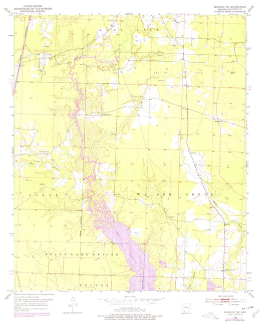 Classic USGS Bradley NE Arkansas 7.5'x7.5' Topo Map Image
