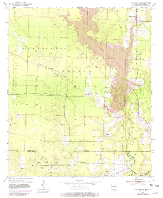 Classic USGS Bradley SE Arkansas 7.5'x7.5' Topo Map Image