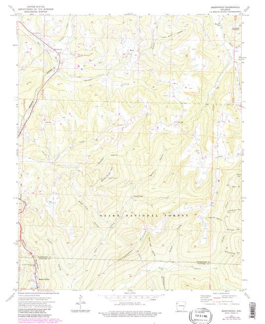 Classic USGS Brentwood Arkansas 7.5'x7.5' Topo Map Image