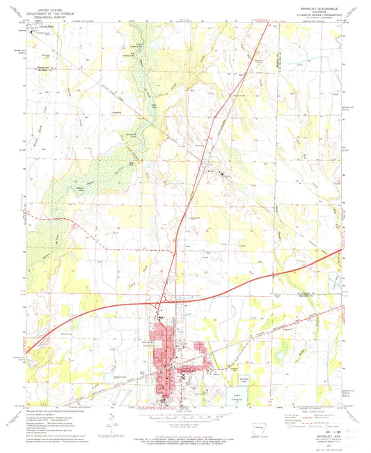 Classic USGS Brinkley Arkansas 7.5'x7.5' Topo Map Image
