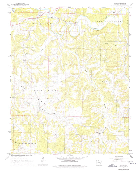 Classic USGS Bruno Arkansas 7.5'x7.5' Topo Map Image