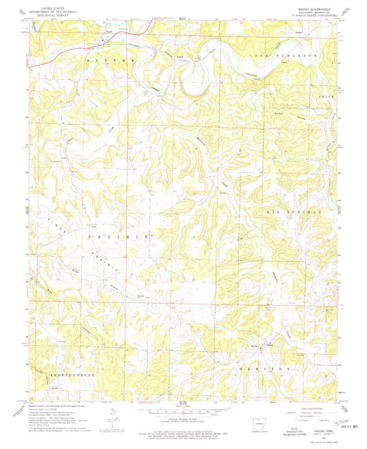 Classic USGS Bruno Arkansas 7.5'x7.5' Topo Map Image