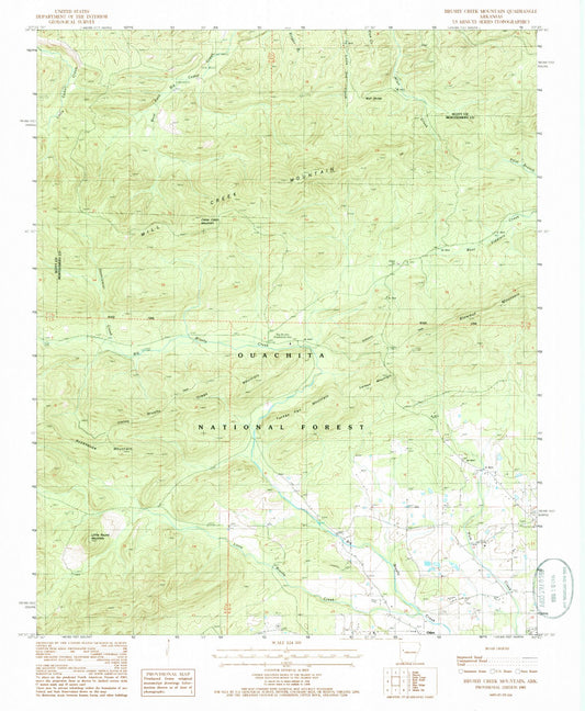 Classic USGS Brushy Creek Mountain Arkansas 7.5'x7.5' Topo Map Image