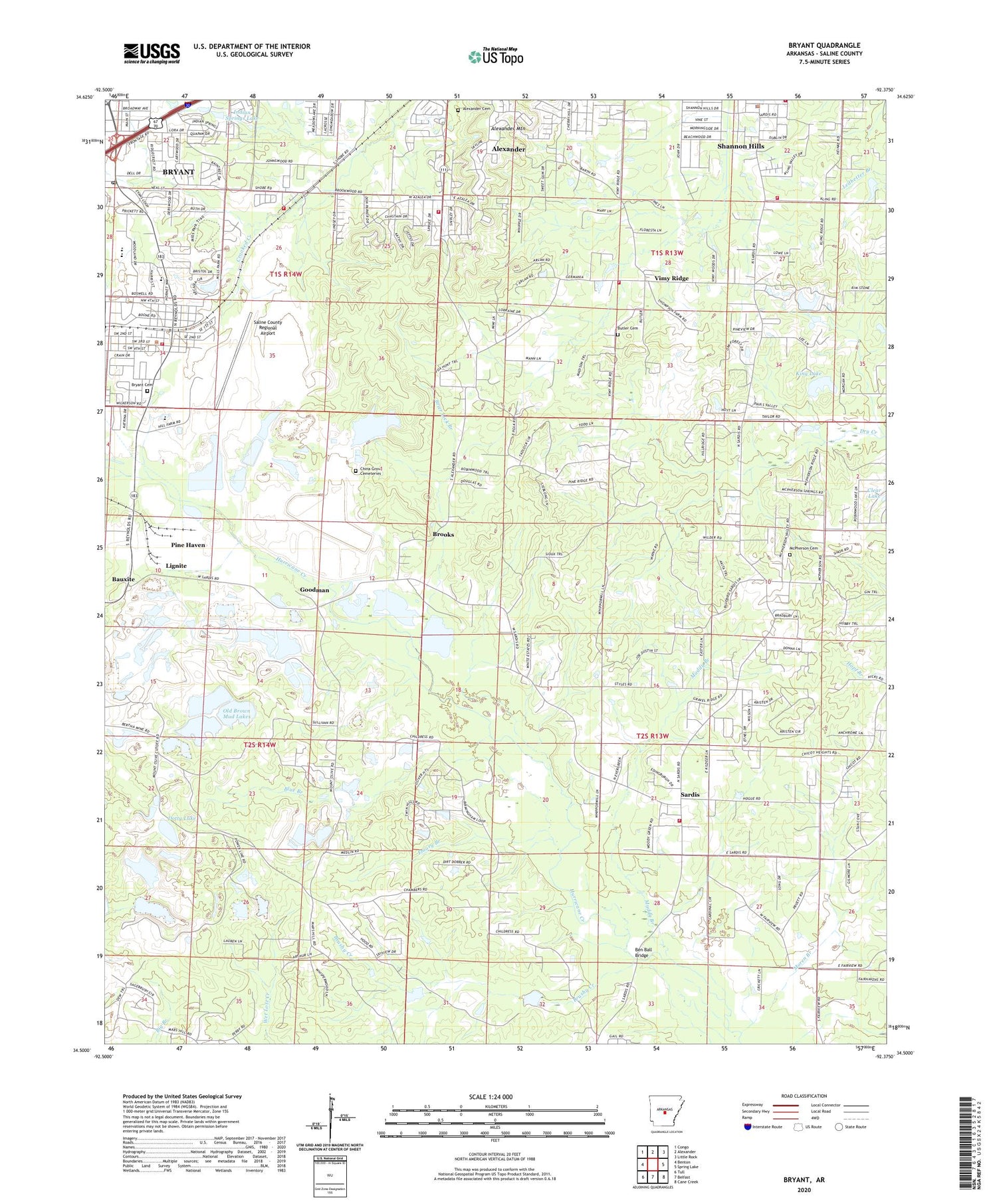 Bryant Arkansas US Topo Map Image