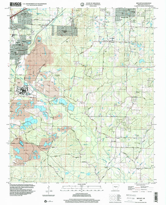 Classic USGS Bryant Arkansas 7.5'x7.5' Topo Map Image