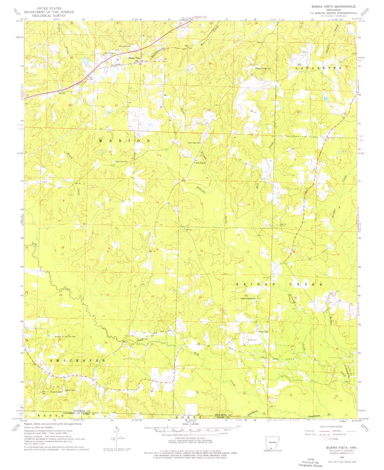 Classic USGS Buena Vista Arkansas 7.5'x7.5' Topo Map Image