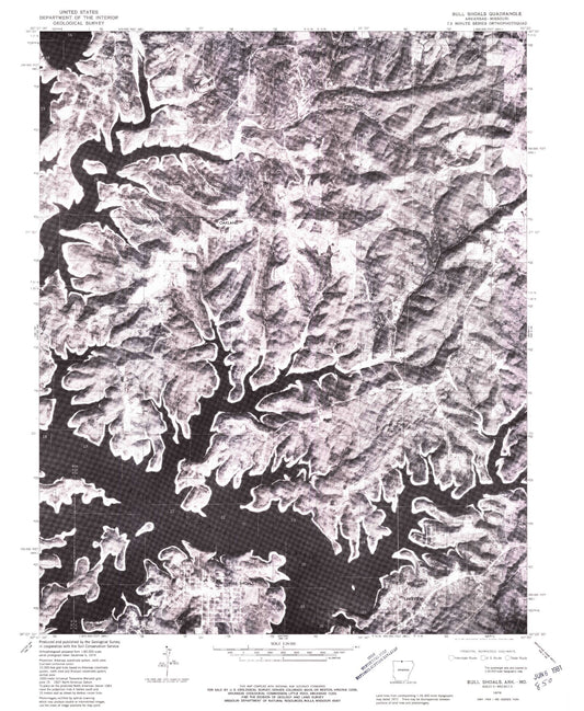 Classic USGS Bull Shoals Arkansas 7.5'x7.5' Topo Map Image