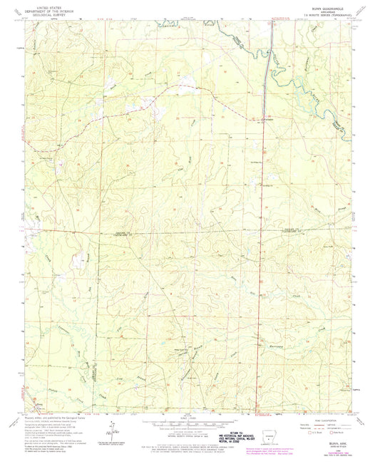 Classic USGS Bunn Arkansas 7.5'x7.5' Topo Map Image