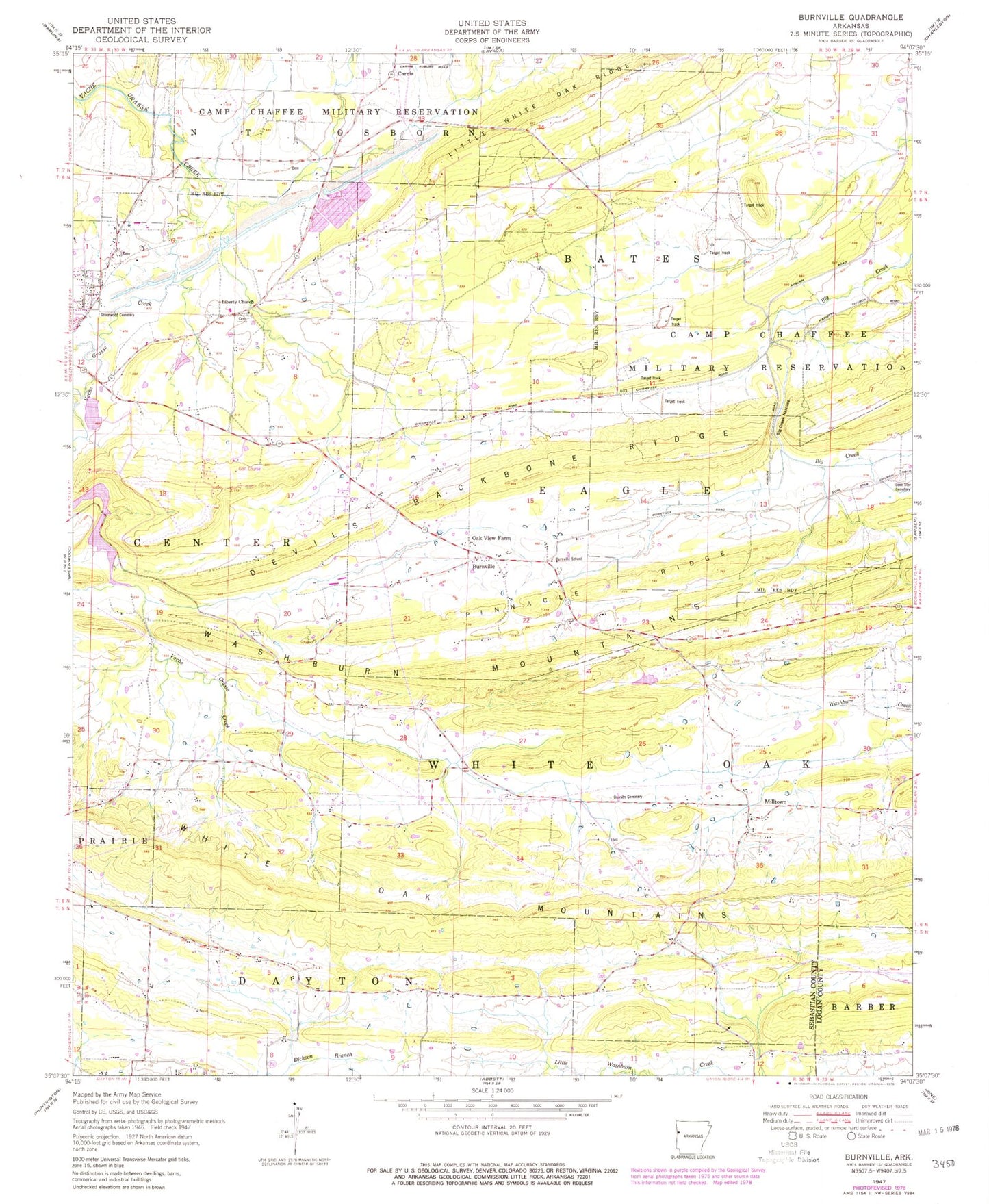 Classic USGS Burnville Arkansas 7.5'x7.5' Topo Map Image