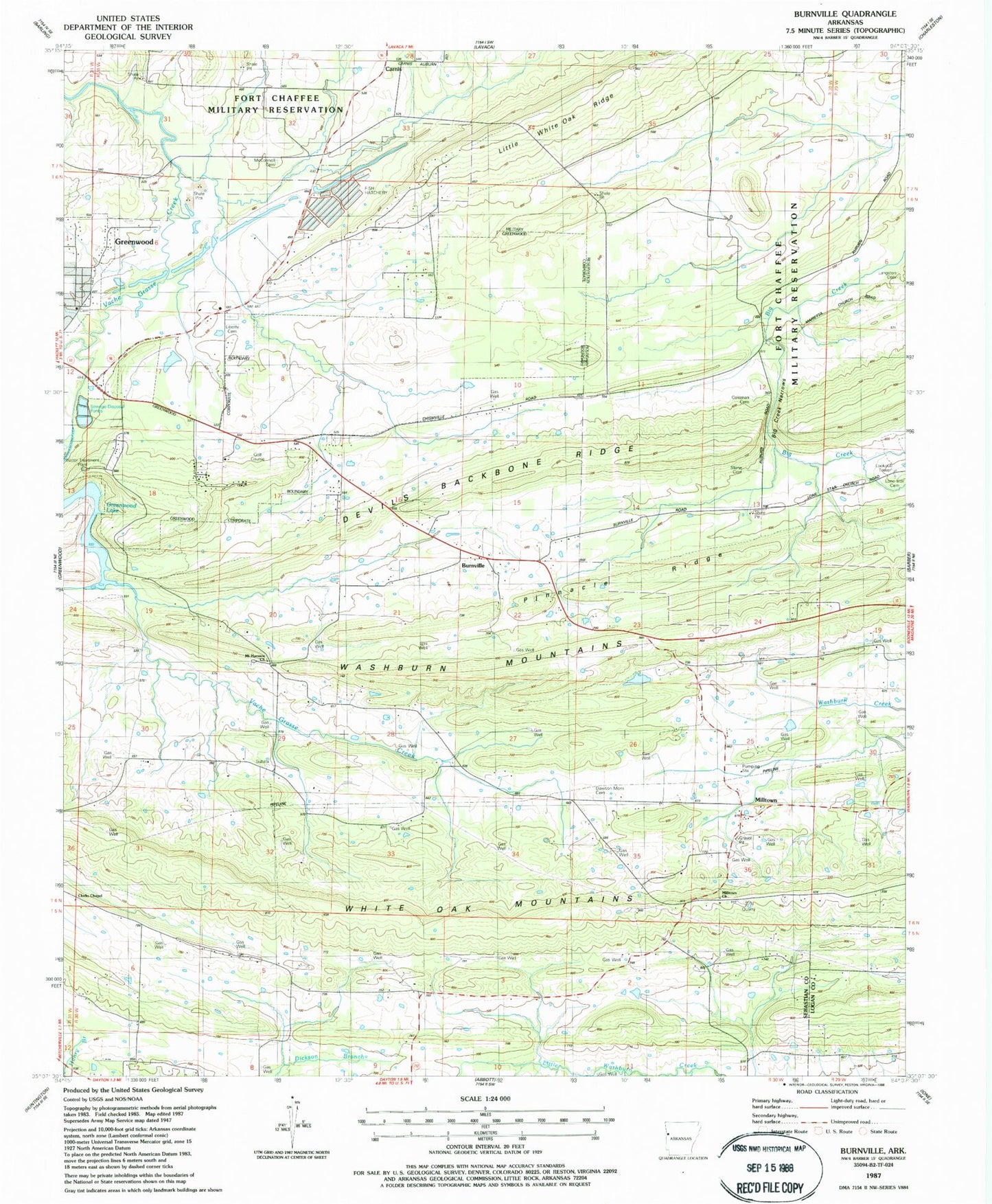 Classic USGS Burnville Arkansas 7.5'x7.5' Topo Map Image