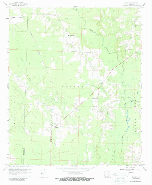 Classic USGS Bussey Arkansas 7.5'x7.5' Topo Map Image