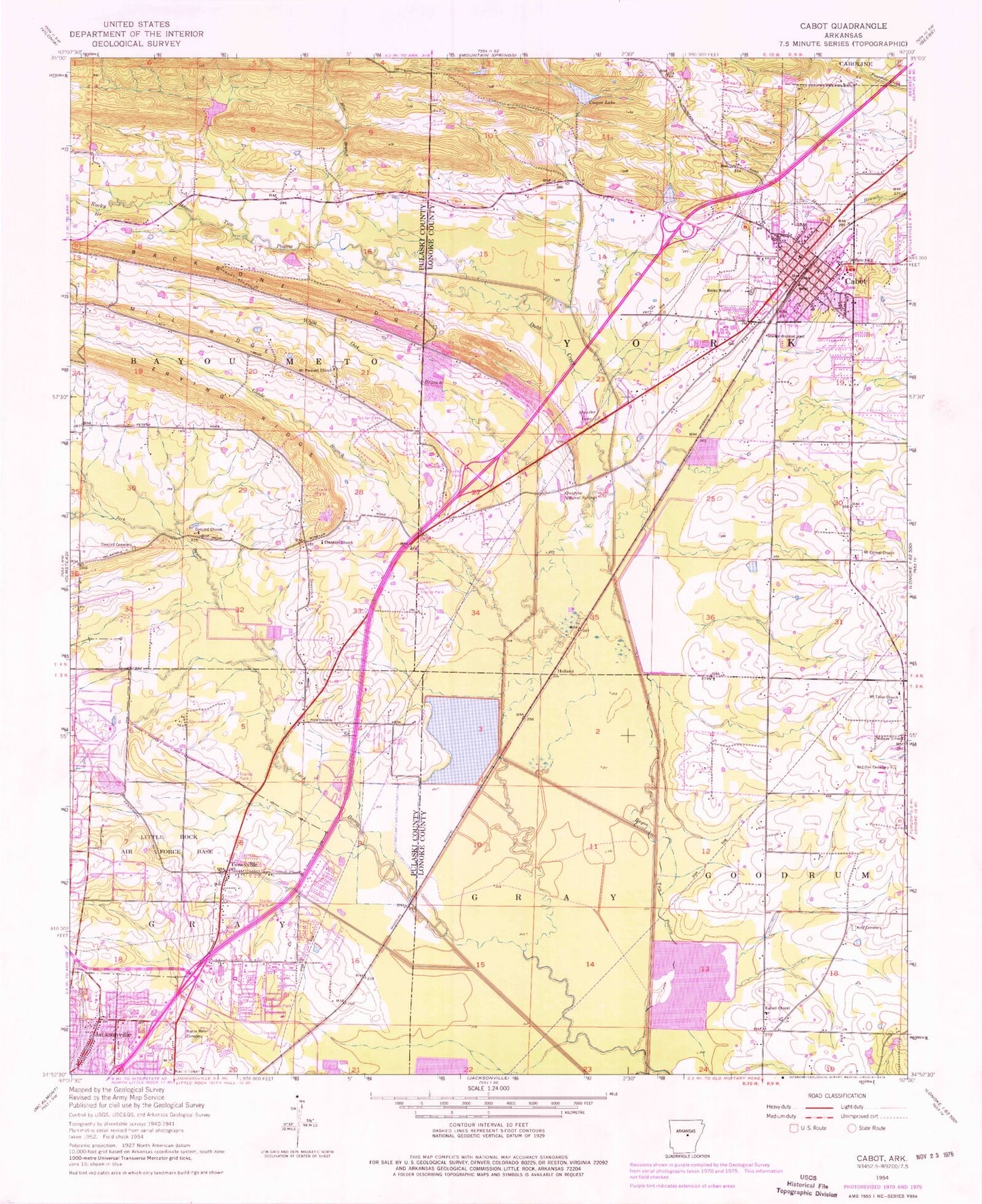 Classic USGS Cabot Arkansas 7.5'x7.5' Topo Map Image