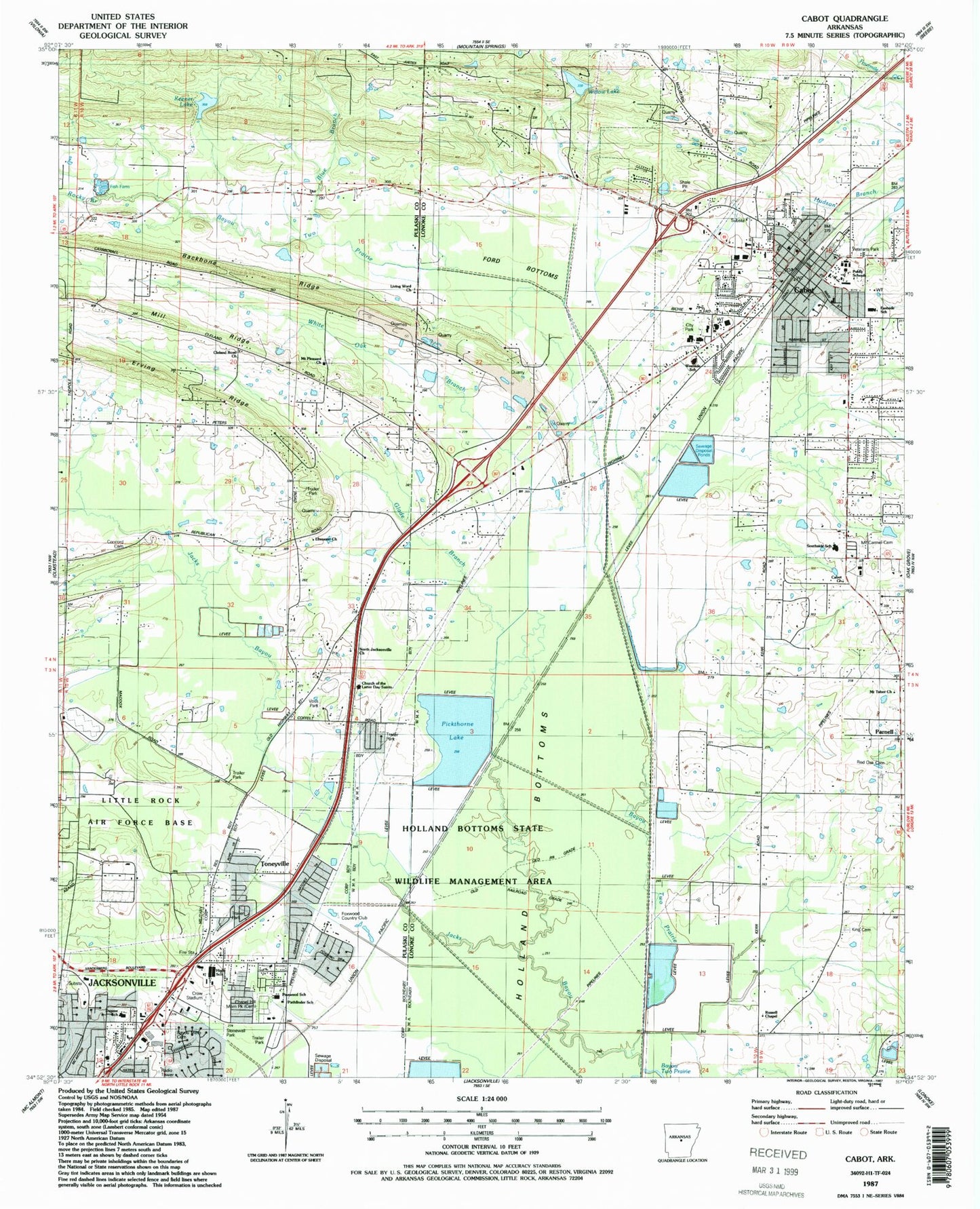 Classic USGS Cabot Arkansas 7.5'x7.5' Topo Map Image