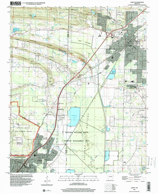 Classic USGS Cabot Arkansas 7.5'x7.5' Topo Map Image