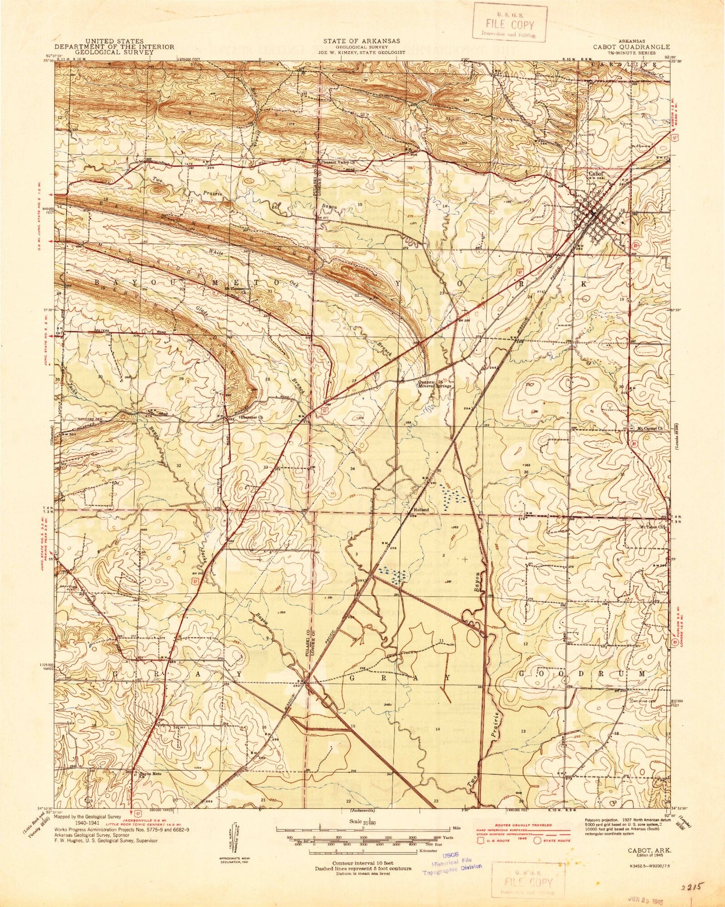 Classic USGS Cabot Arkansas 7.5'x7.5' Topo Map Image