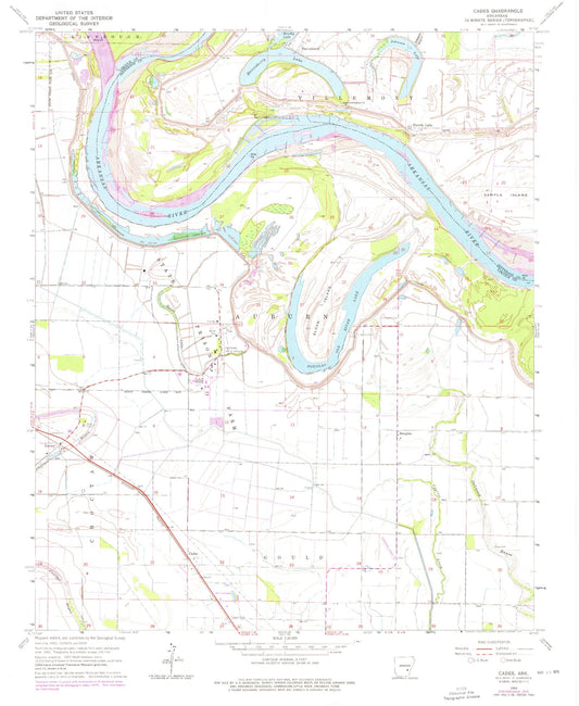 Classic USGS Cades Arkansas 7.5'x7.5' Topo Map Image