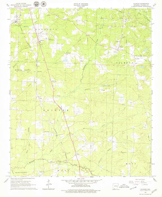 Classic USGS Calhoun Arkansas 7.5'x7.5' Topo Map Image