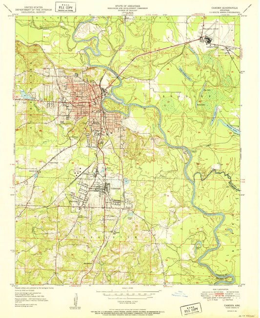 Classic USGS Camden Arkansas 7.5'x7.5' Topo Map Image