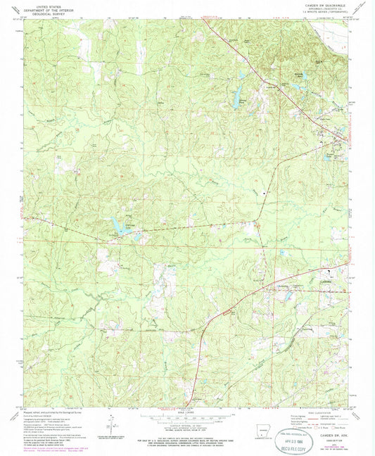 Classic USGS Camden SW Arkansas 7.5'x7.5' Topo Map Image