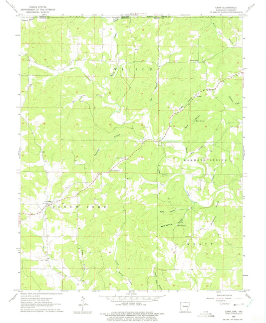 Classic USGS Camp Arkansas 7.5'x7.5' Topo Map Image