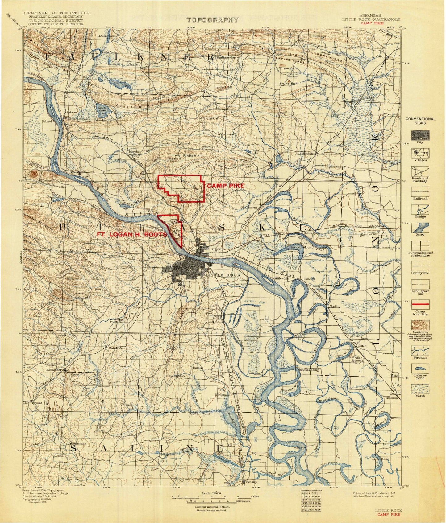 Historic 1893 Little Rock Arkansas 30'x30' Topo Map Image
