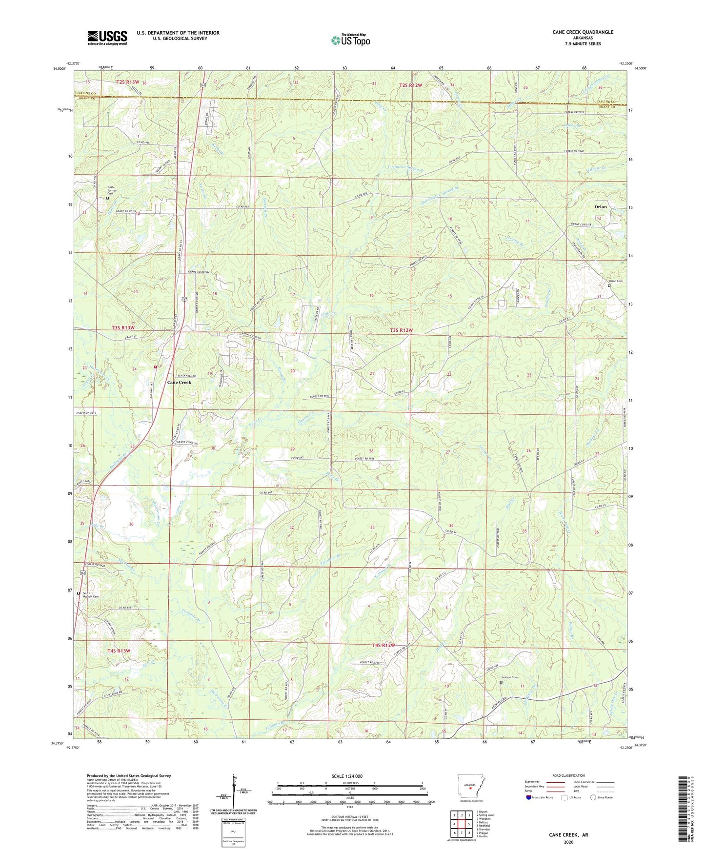 Cane Creek Arkansas US Topo Map Image