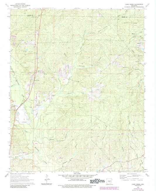 Classic USGS Cane Creek Arkansas 7.5'x7.5' Topo Map Image