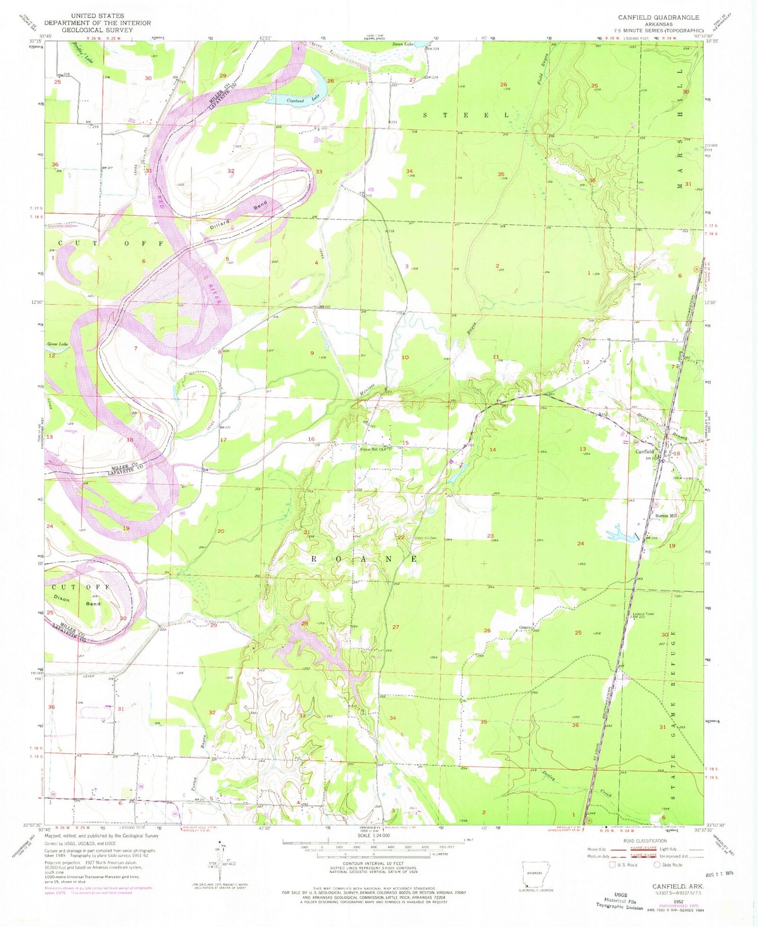 Classic USGS Canfield Arkansas 7.5'x7.5' Topo Map Image