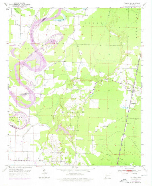 Classic USGS Canfield Arkansas 7.5'x7.5' Topo Map Image