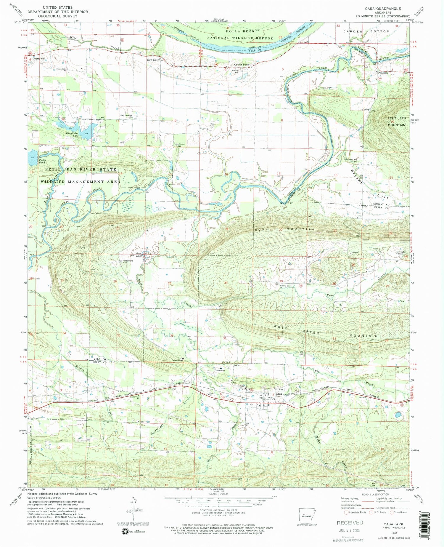 Classic USGS Casa Arkansas 7.5'x7.5' Topo Map Image