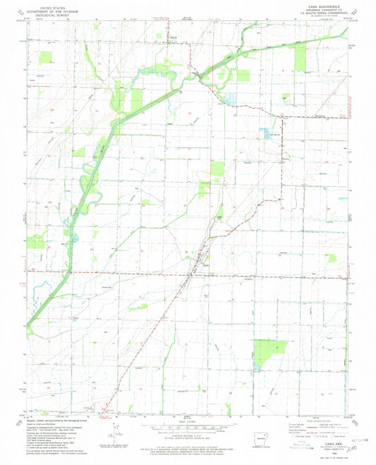 Classic USGS Cash Arkansas 7.5'x7.5' Topo Map Image