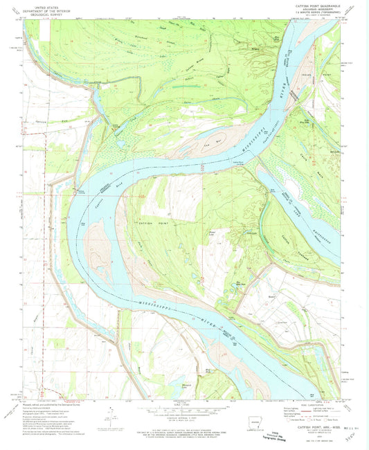 Classic USGS Catfish Point Mississippi 7.5'x7.5' Topo Map Image