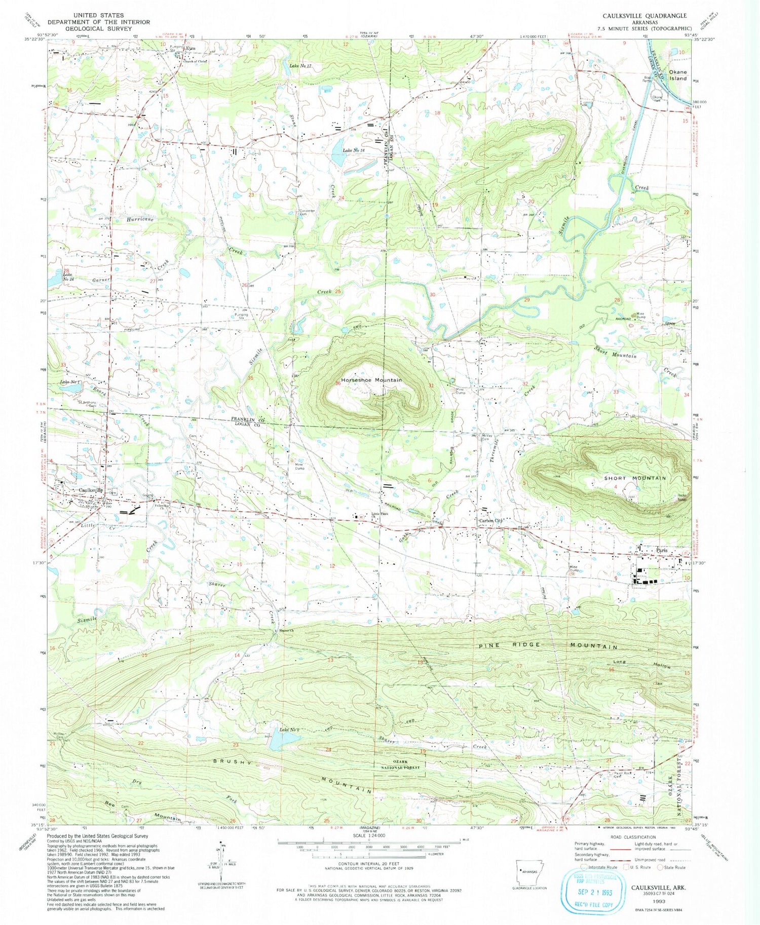 Classic USGS Caulksville Arkansas 7.5'x7.5' Topo Map Image