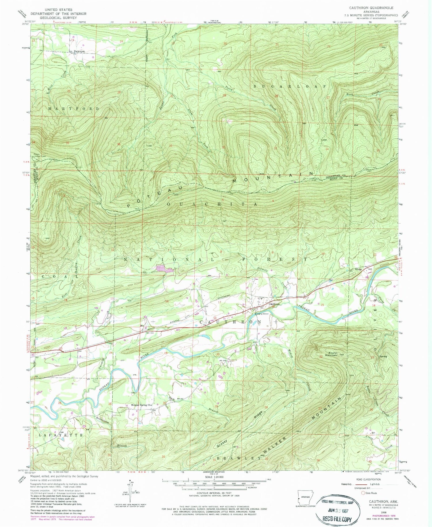 Classic USGS Cauthron Arkansas 7.5'x7.5' Topo Map Image