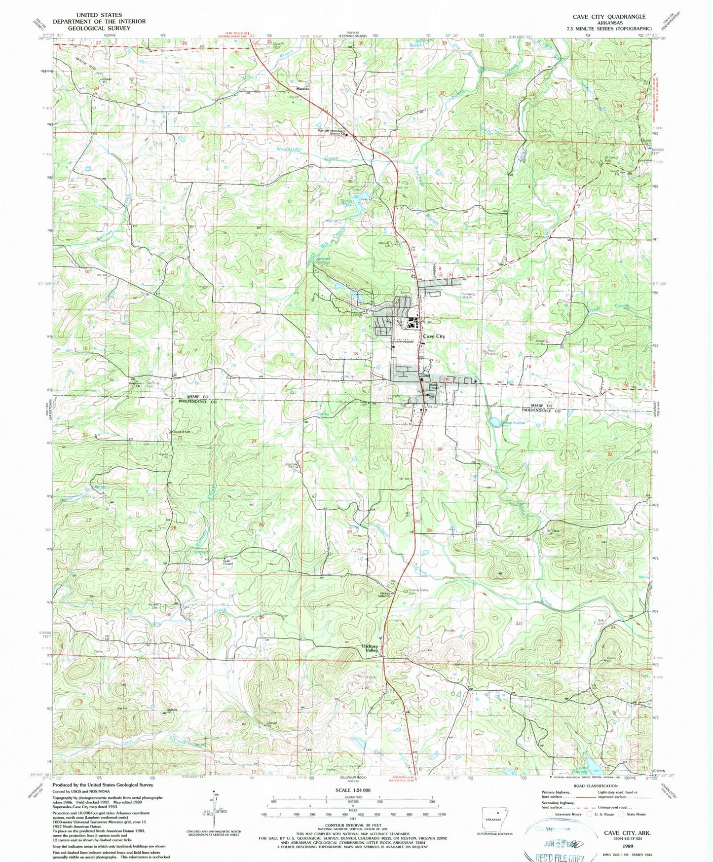 Classic USGS Cave City Arkansas 7.5'x7.5' Topo Map Image