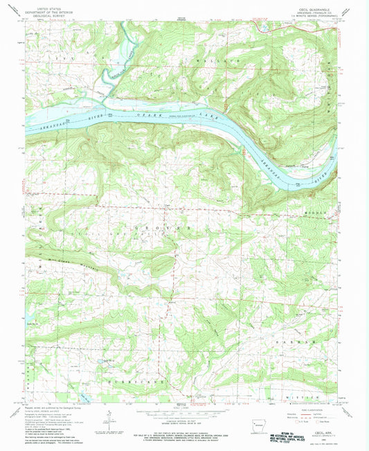 Classic USGS Cecil Arkansas 7.5'x7.5' Topo Map Image