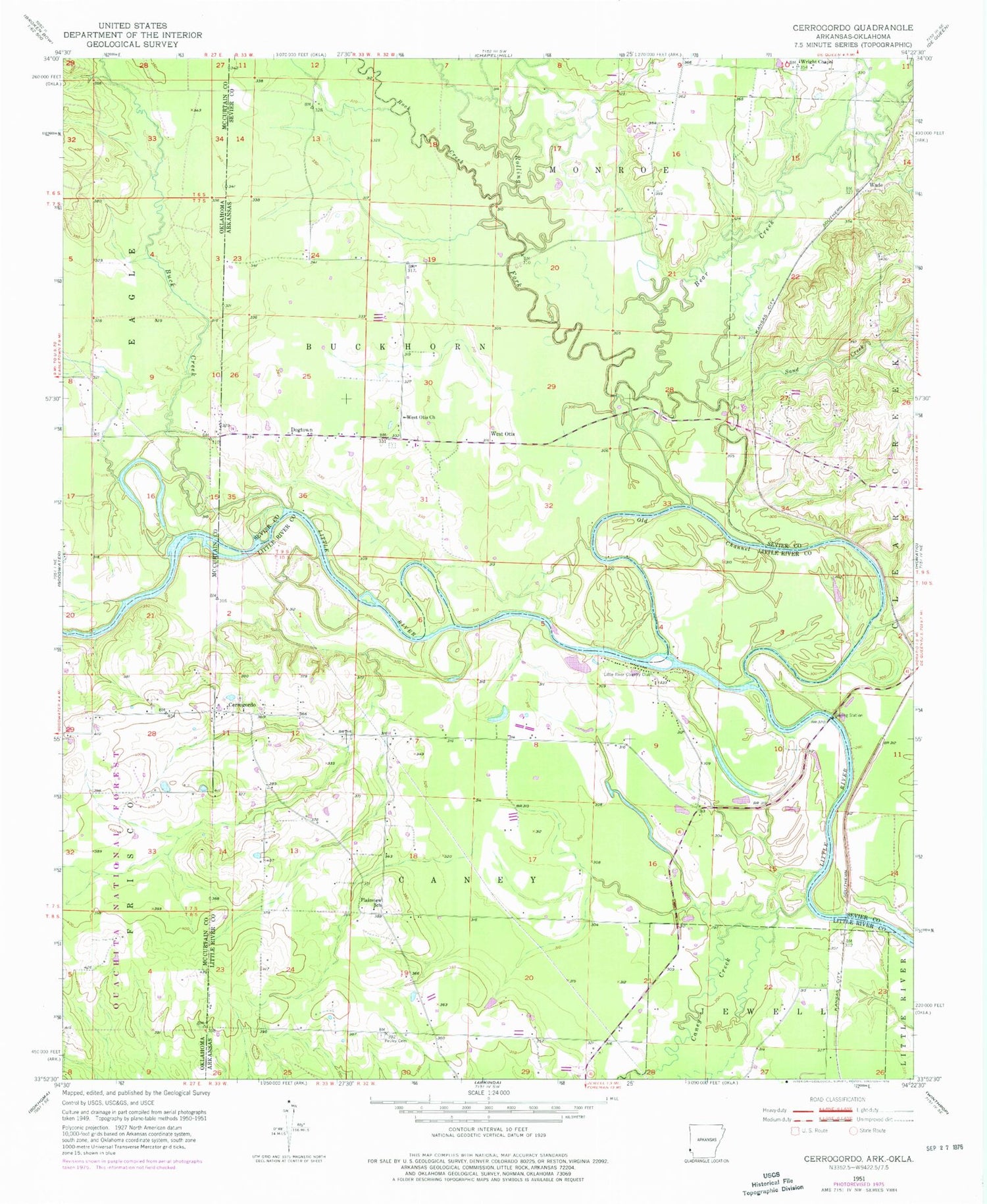 Classic USGS Cerrogordo Arkansas 7.5'x7.5' Topo Map Image
