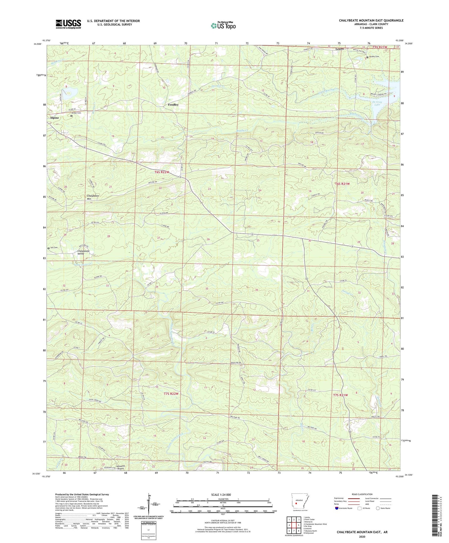 Chalybeate Mountain East Arkansas US Topo Map Image