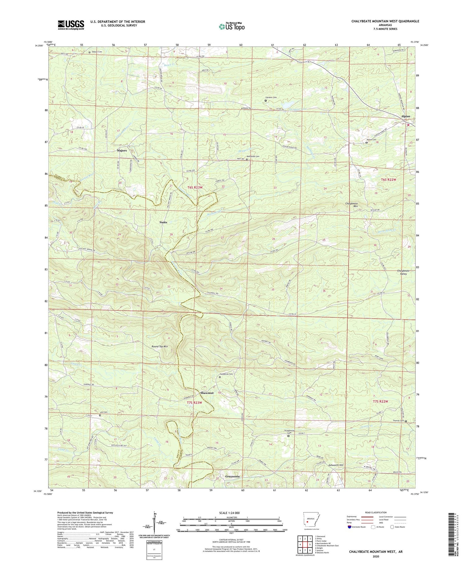 Chalybeate Mountain West Arkansas US Topo Map Image