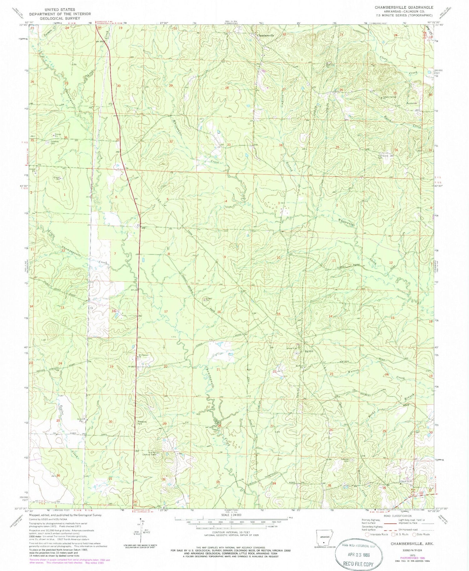 Classic USGS Chambersville Arkansas 7.5'x7.5' Topo Map Image