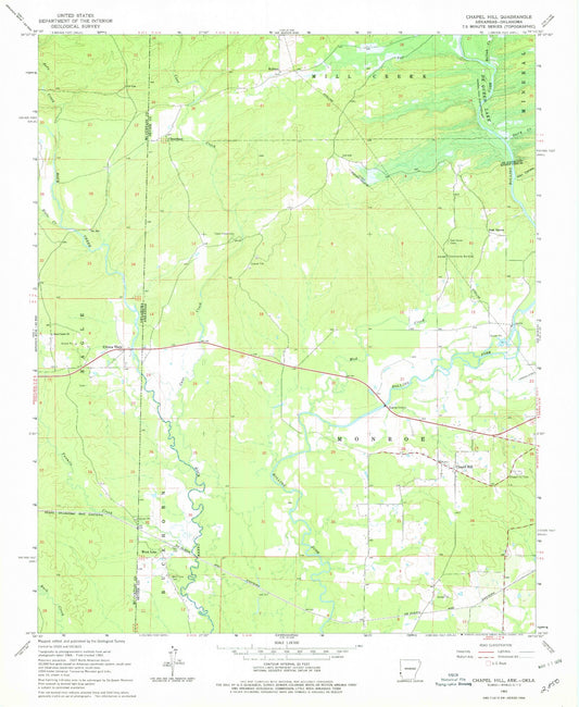 Classic USGS Chapel Hill Arkansas 7.5'x7.5' Topo Map Image