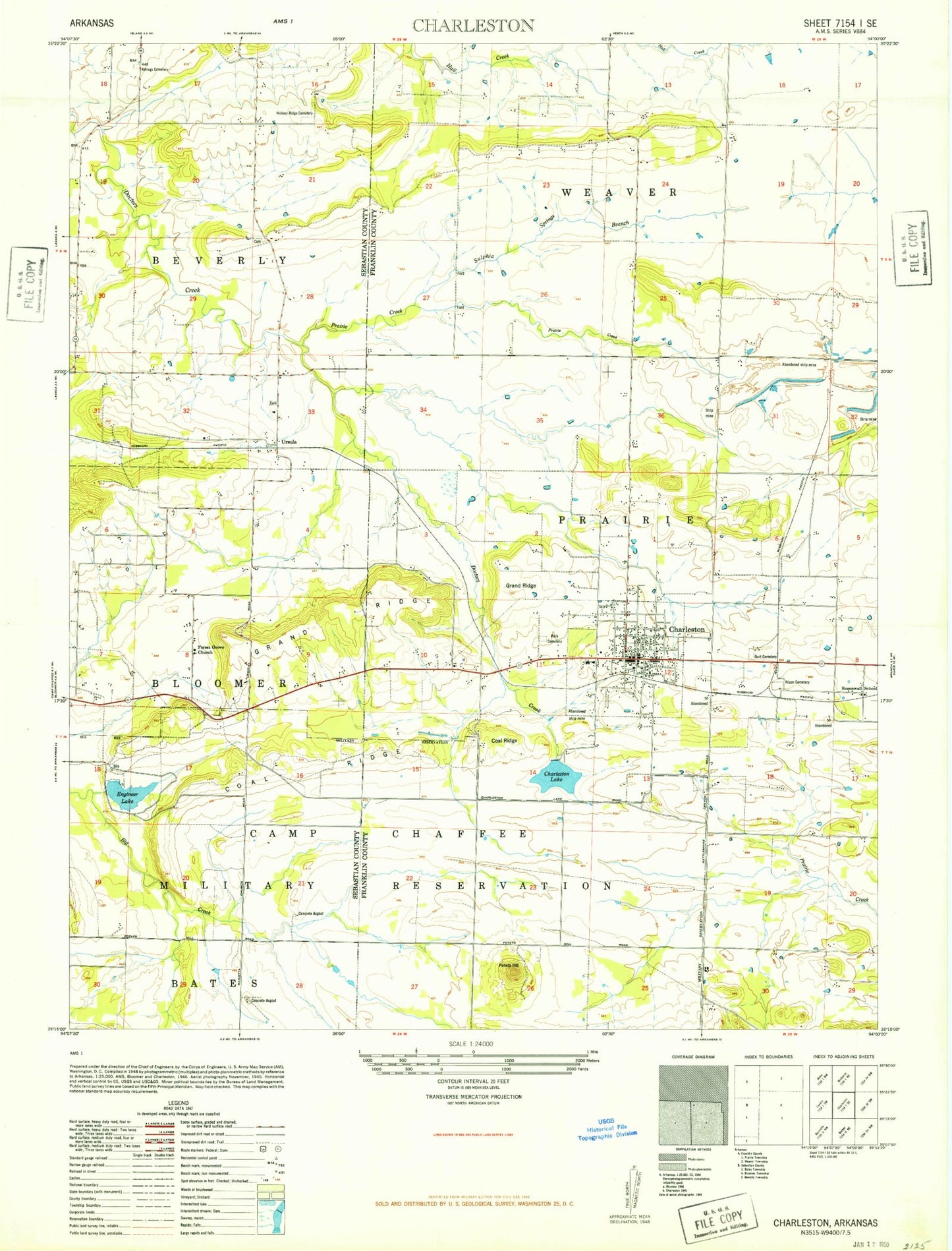 Classic USGS Charleston Arkansas 7.5'x7.5' Topo Map Image