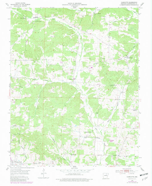 Classic USGS Charlotte Arkansas 7.5'x7.5' Topo Map Image