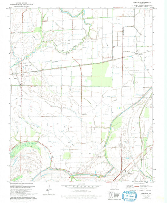 Classic USGS Chatfield Arkansas 7.5'x7.5' Topo Map Image