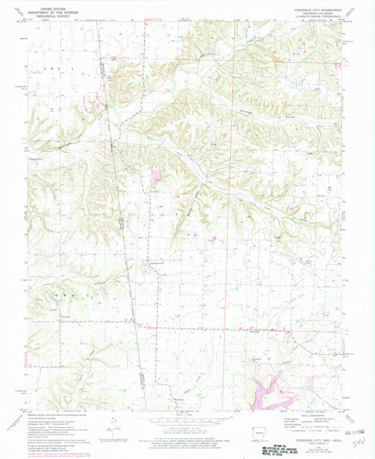 Classic USGS Cherokee City Arkansas 7.5'x7.5' Topo Map Image