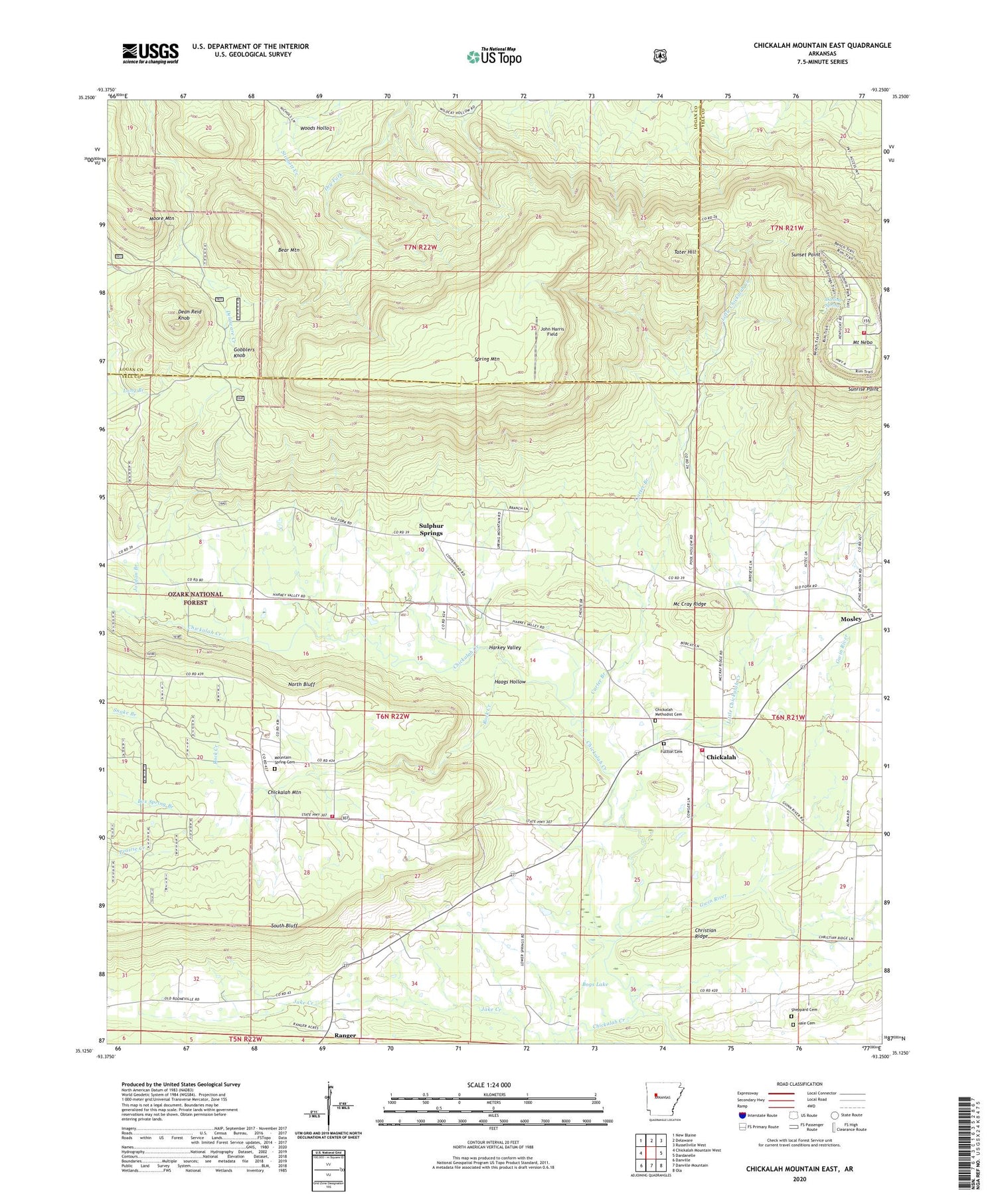 Chickalah Mountain East Arkansas US Topo Map Image